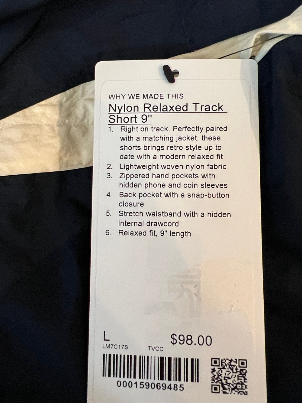 NWT Lululemon Nylon Relaxed Track Short 9” True Navy/Coconut Ivory Men’s L - Picture 8 of 9